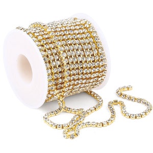 2mm/2.5mm/2.8mm/3mm/4mm Clear Rhinestone chain, Brass claw chain with glittering crystals, High quality Dense rhinestone band chain