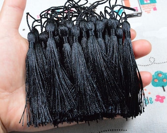 100 pcs black silk tassels, 3.0'' silk tassles with 2.0'' cord