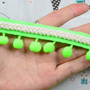 10ft Apple Green Pom Pom bal franje trim Pompom lint, 1,35'' breed wit koord gevlochten lint met pompom ballen, pompom bal naaien trim