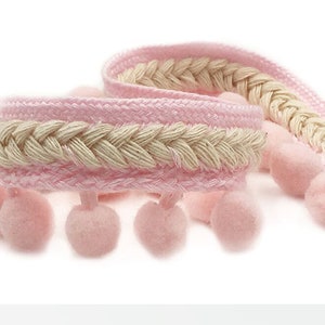 10ft Pink Pom Pom ball fringe ribbon trim, Pompom ball tape sewing trim 1.35&#39;&#39; wide