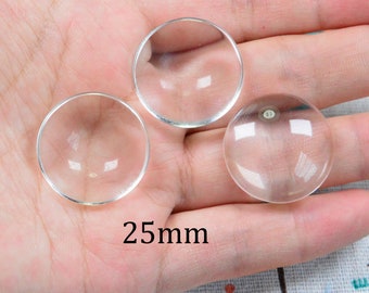 20 cabochons ronds bombés en verre transparent, perles de verre 25 mm