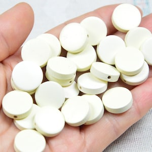 15mm Cream wooden discs, Cream painted flat round wooden bead, wood coin beads wood art supply