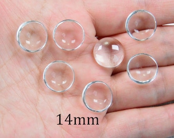 50 pcs round clear glass cabochons, flat back domed glass beads 14mm