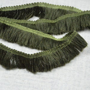 Dark Olive Cotton fringe trim, 1&#39;&#39; wide cotton brush fringe ribbon by the yard, tassel fringe triming sewing trim
