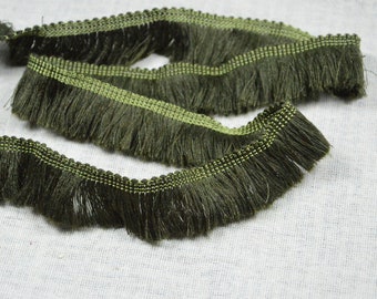 Dark Olive Cotton fringe trim, 1'' wide cotton brush fringe ribbon by the yard, tassel fringe triming sewing trim