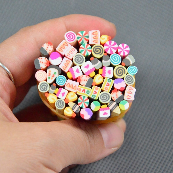 20pcs/50pcs 50mm long Assorted polymer clay canes, Love Sweet Theme Fimo Polymer Clay sticks, Nail Art materials