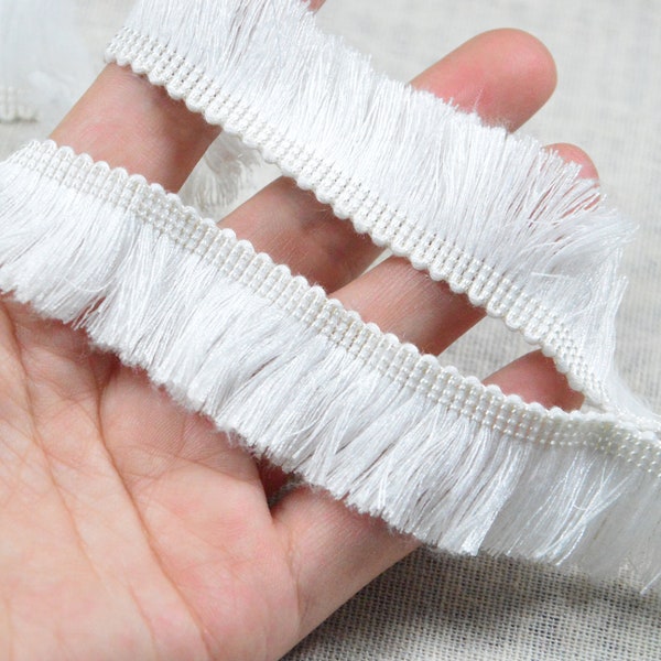 1'' wide White cotton fringe trim, Cotton brush fringe ribbon tassel fringe tape border sewing craft