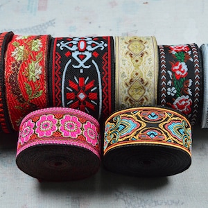 3.3cm Wide Floral Jacquard trim, Geometric Jacquard ribbon Embroidered woven border sewing craft ribbon, sell by the yard