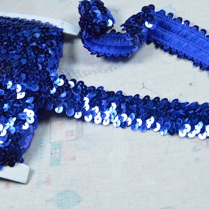 1.2&#39;&#39; wide 3-ROW stretch sequin trim by the yard, sparkle sequin costume sewing trim, Royal sequin border