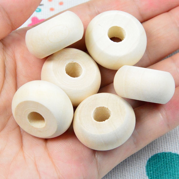 20 pcs wooden beads, unfinished large hole flat curved round wood abacus beads 12x24mm