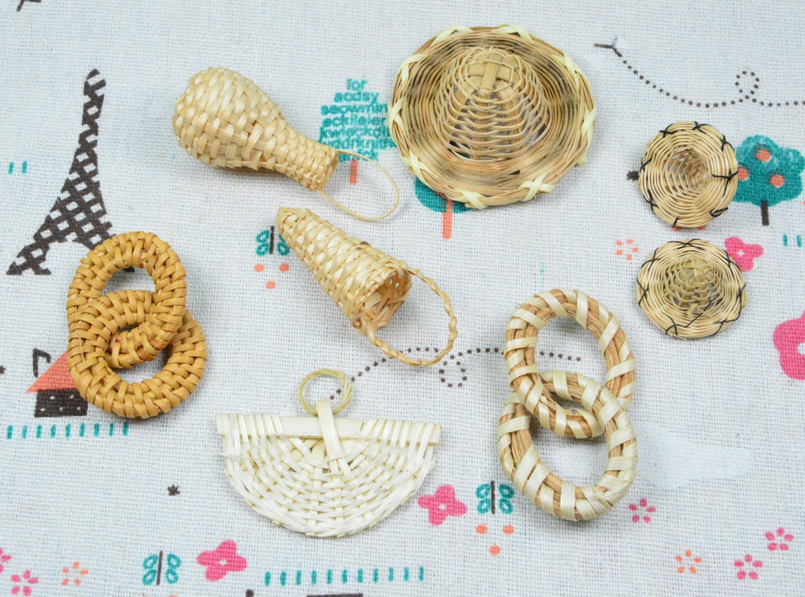 Handwoven rattan earrings natural Rattan charms earring Etsy