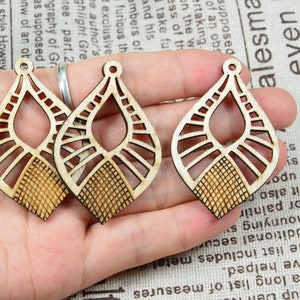 20pcs filigree floral wooden charms, wooden flowers, floral wood earring pendants 34x52mm