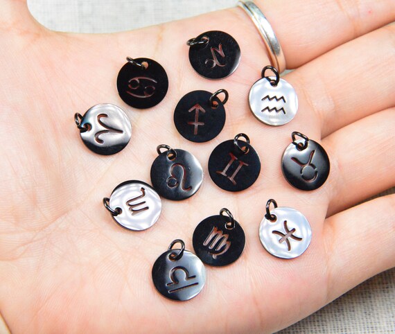 12mm Black Zodiac Charms, Round Stainless Steel Zodiac Signs, Astrological  Signs, Zodiac Disc Beads for Jewelry Making -  Norway