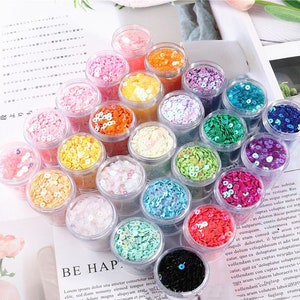 6000pcs 3mm Iridescent Loose sequins, 27 colors round PVC sequins, Sparkling flat round sequin, pack of 30ml per bottle