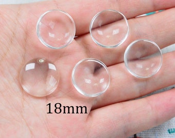 20 cabochons en verre transparent, couvercles en verre transparent bombés ronds de 18 mm