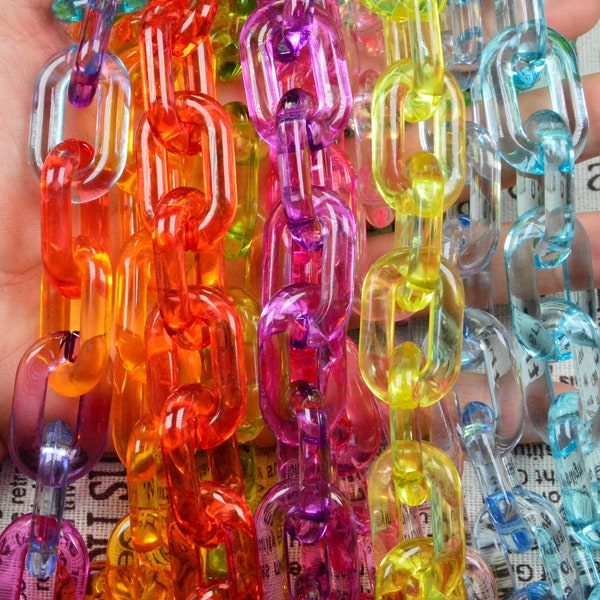 large oval acrylic link chain, chunky chain, bag chain, handbag chain, glasses chain, assorted color transparent acrylic chain