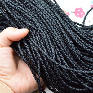10 yds Black leather cord, Braided PU leather cord string 3mm