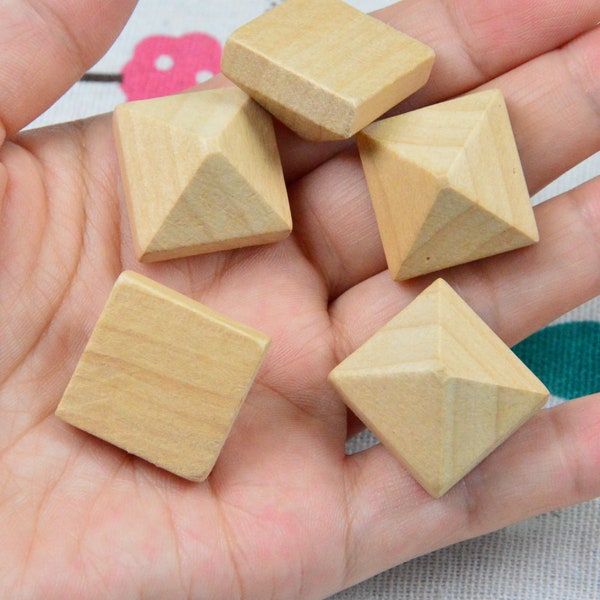 20 pcs wooden beads, wood pyramid, Unfinished flat back Pyramid shape wood beads 22x22x16mm