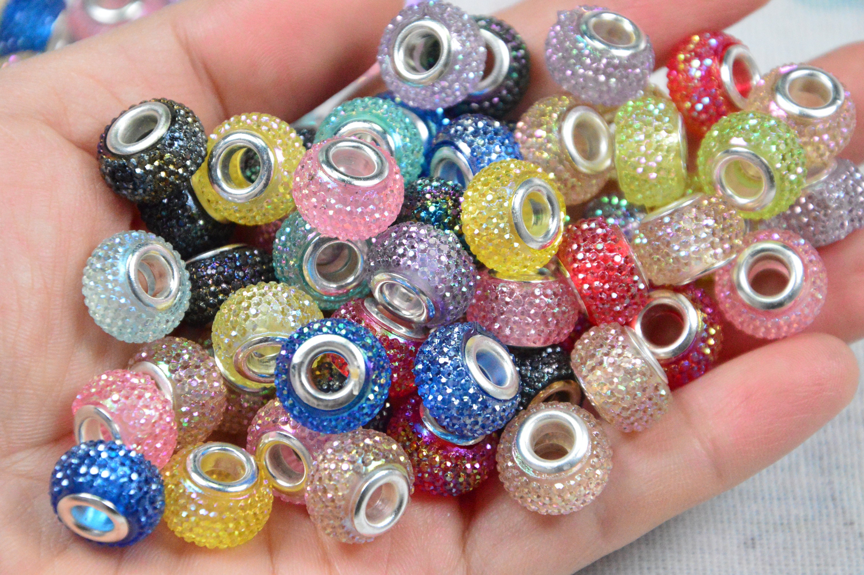 10Pcs Marble Color Big Hole European Glass Beads Bulk Fit Pandora