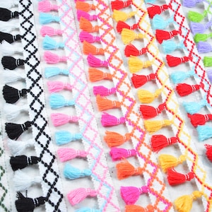 3.3ft/10ft Assorted color tassel fringe trim, Double color Geometric ribbon tassels, tassel fringe ribbon tape