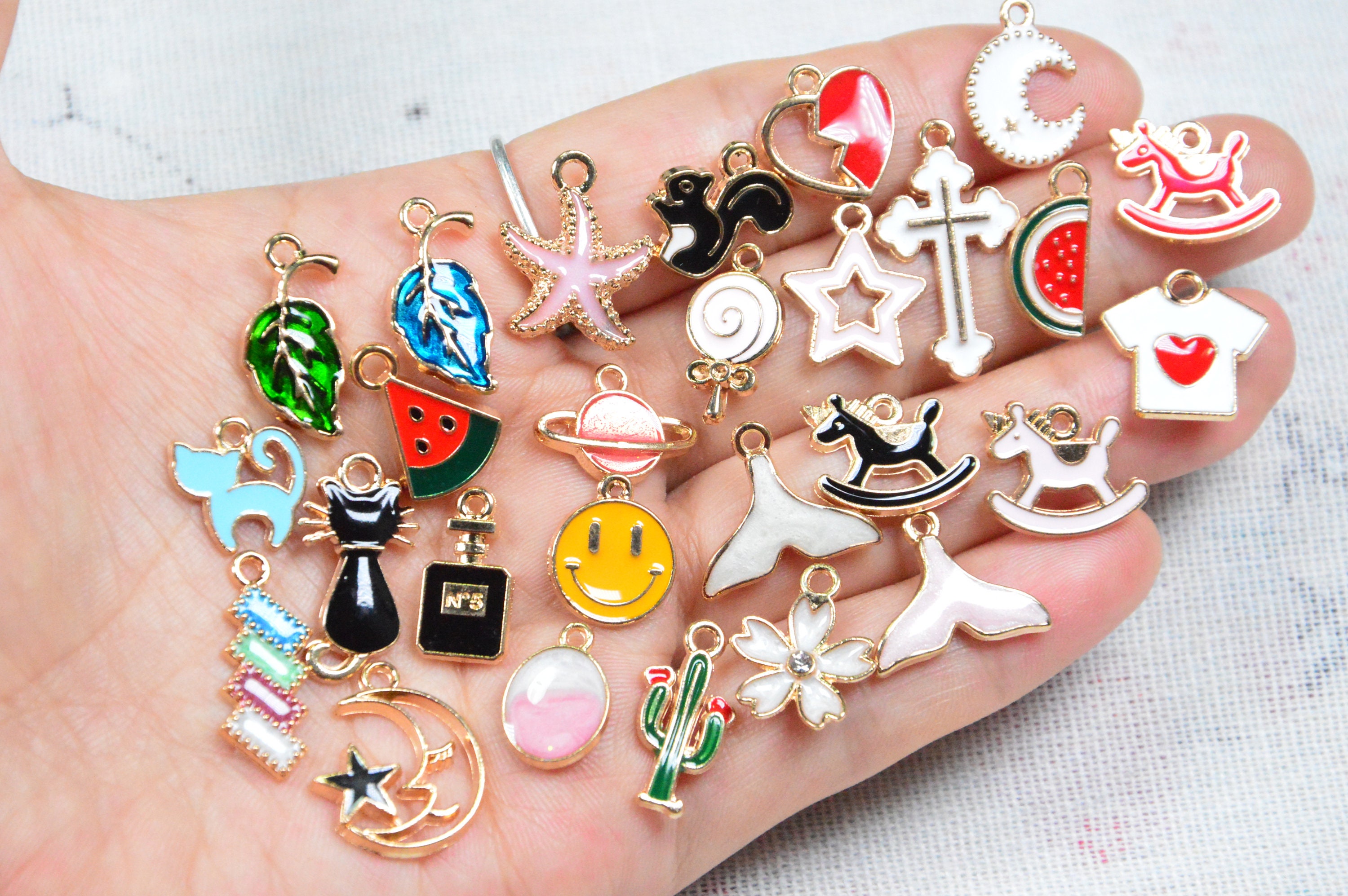 70pcs Enameled Colorful Assorted Charms, Cubic Charms, Bulk Charms,pendants,  Gold Tone Charms, DIY Charms, Cute Charms for Jewelry Making 