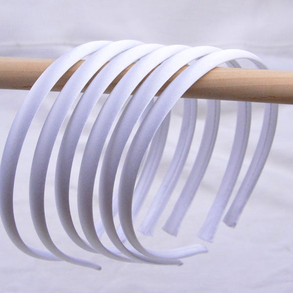 10 pcs plastic headbands, 10mm satin headbands, hair hoop, hair band, White satin covered plastic headband