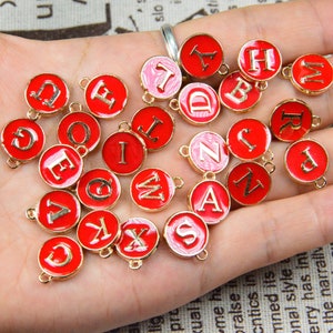 Wholesale 26 or 50 Enamel letter charms, Double sided oil drop gold Letter disc charms, A-Z Alphabet letter coins, choose your letter