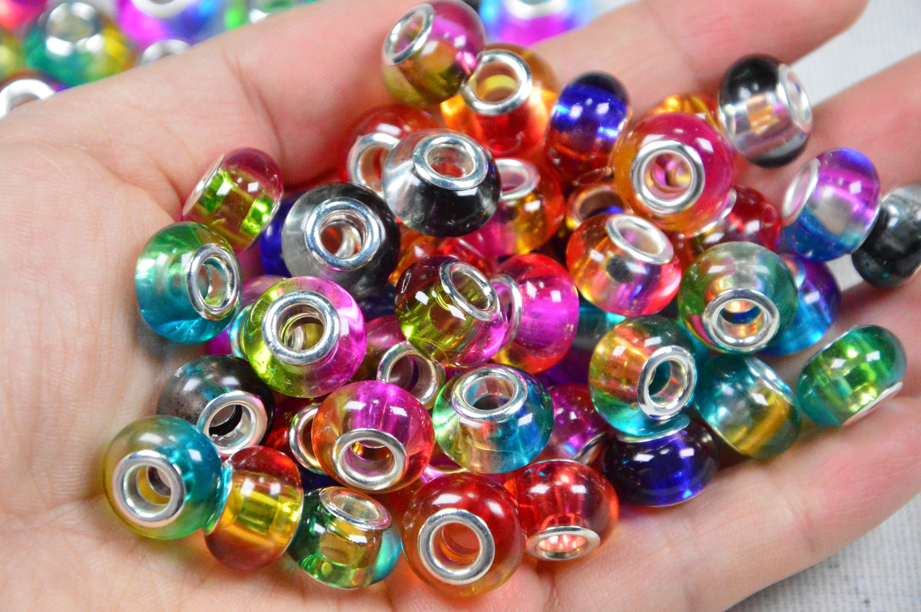 Holographic Glitter Faceted European Beads Large Hole Beads Acrylic Spacer  Beads Mixed Random Picked DIY Bracelet Charms -  Israel