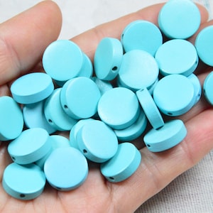 15mm Blue painted wooden discs, flat round wooden beads, wood coins