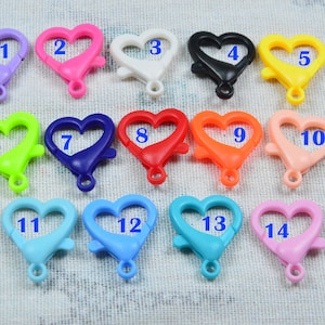 10/20/50/100 large assorted color plastic heart lobster clasps, Key chain snap hook clasp jewelry connector 21x26mm