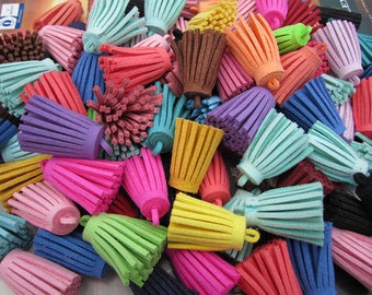 20pcs assorted color mini tassels, faux suede leather tassel charms 30x12mm