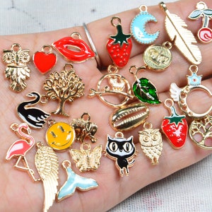 Bulk 110 Enamel charms, Mixed Gold plated metal charms collection, DIY jewelry charms Wholesale assorted charms