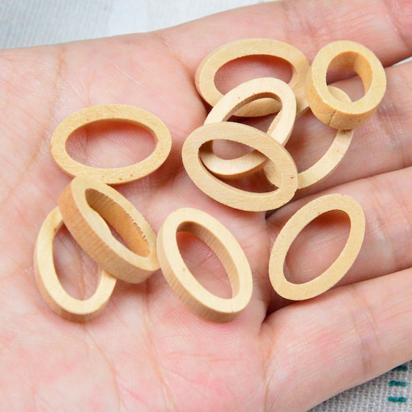 50 pcs oval wooden circles, unfinished oval wood ring link connector 13x20mm