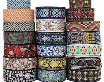 Assortiment ruban Jacquard Ruban tissé géométrique garniture de couture, 5cm largeur fleur Jacquard garniture pour sangle Manches de sac, sac Sangle de guitare