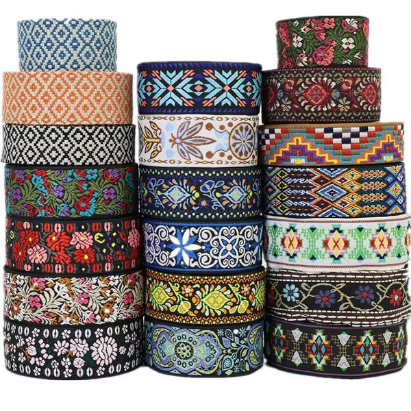 Assortiment ruban Jacquard Ruban tissé géométrique garniture de couture, 5cm largeur fleur Jacquard garniture pour sangle Manches de sac, sac Sangle de guitare