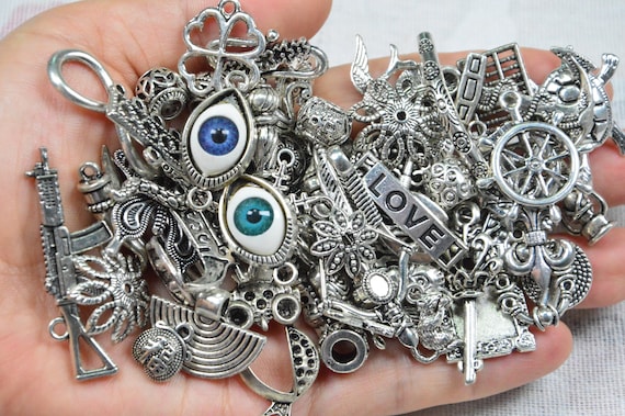 100pcs Wholesale Bulk Lots Jewelry Making Silver Charms, Mixed Tibetan Silver Alloy Charms Pendants, Assorted Pendants for DIY Bracelet Necklace