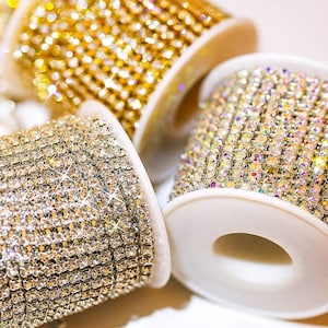 1.5mm/2mm/2.5mm/2.8mm/3mm/4mm High quality Dense Rhinestone Chain, Glitter Rhinestone in Copper Claw chain, Rhinestone band crystal chain