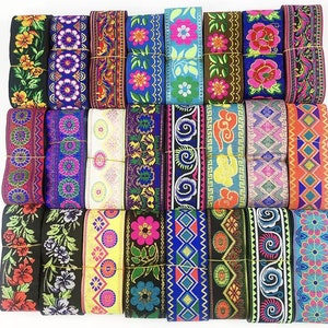 2&#39;&#39;(5cm) wide Ethnic Flower Jacquard ribbon trim, Geometric floral Woven Jacquard ribbon sewing craft ribbon Jacquard trim