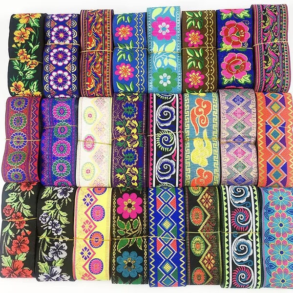 2''(5cm) wide Ethnic Flower Jacquard ribbon trim, Geometric floral Woven Jacquard ribbon sewing craft ribbon Jacquard trim