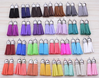 50 pcs Jewelry Tassels, Assorted Color tassel with silver cap, 1.5&#39;&#39; Mini faux Suede leather tassels, Handmade Bracelet Tassel