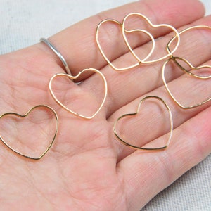 18K gold hearts, 18K Real gold plated brass heart charms, Brass wire heart jewelry heart ring supply 19x22mm