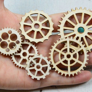 25 pcs Gear Wheel Theme wooden charms, helm wheel, natural wood wheeled gear collection, wooden wheel