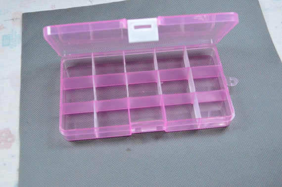 Pink Transparent Plastic Box, Rectangular Box With Removable 15  Compartments, Jewelry Craft Organizer Container Box 