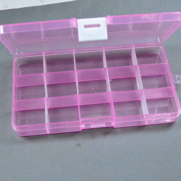 Boîte en plastique transparente rose, boîte rectangulaire avec 15 compartiments amovibles, boîte conteneur organisateur de bijoux artisanaux