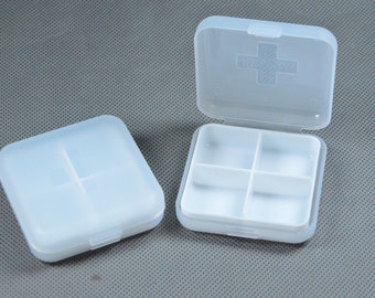 Cross pattern pill box, square plastic box with individual 4 Grids White tray, Medicine box, plastic case holder 6.5cm