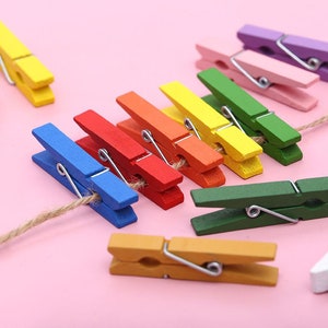 45x7mm Assorted color wooden pegs, wooden clothespins spring clips, Randomly picked wood pegs wedding hanging Photo clips