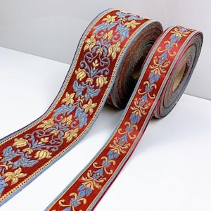 30mm/55mm Width Ethnic Flower Jacquard ribbon trim, Metallic flower Embroidered Jacquard trim woven tape border 10ft/16ft/33ft