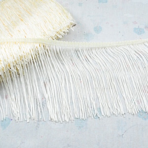 Beige fringe trim, 6 inches wide, sold by the yard