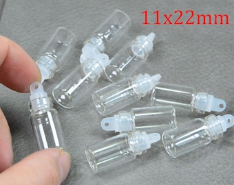 60pcs small glass bottles, clear glass bottles with plastic stoppers 11x22mm glass vial