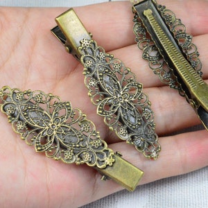 10/30 pcs filigree flower hair clips, Antique bronze metal alligator clips barrettes